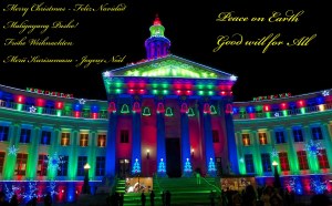 For many, many years this building has been decorated for Christmas, even since my childhood.  While it is a government building, it is paid for by a private foundation, in accordance with the will and wishes of the People of Denver.